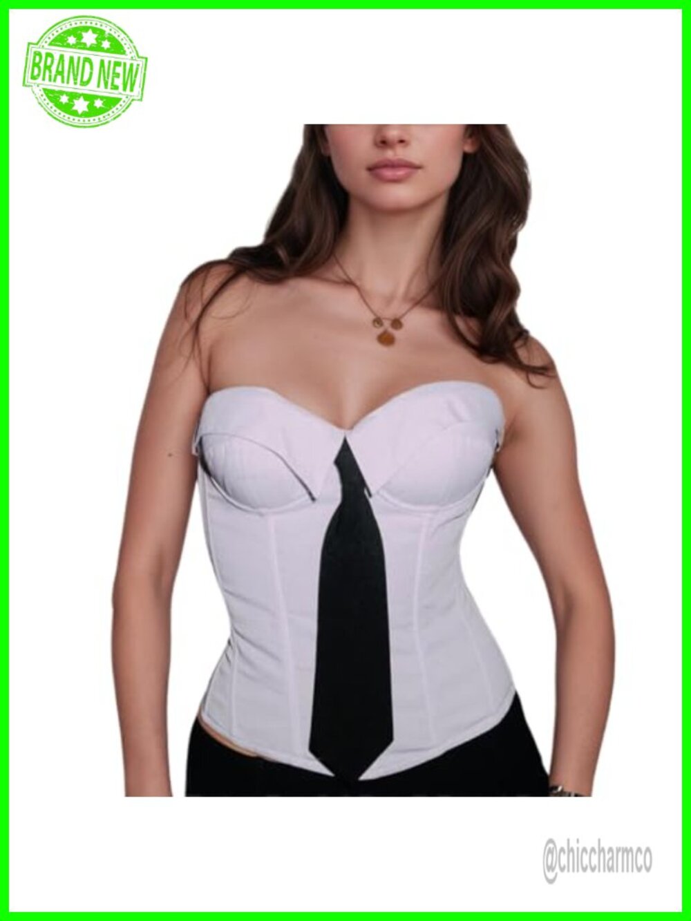 Women's Strapless Corset Top Boned Bustier Tie Detail Office Chic Tube Top